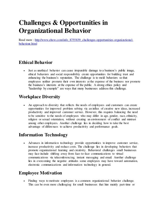 challenges and opportunities of organisational behaviour pdf list and explain 3 such challenges and opportunities for organizational behavior